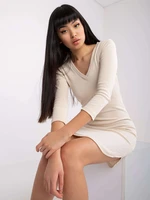 Beige waisted striped dress Danielle RUE PARIS