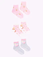 Yoclub Kids's Girls' Cotton Socks Anti Slip ABS Patterns Colours 3-pack SKA-0109G-AA3A-004