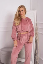 Velour hooded set dark powder pink