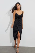 Cool & Sexy Women's Black Draped Satin Dress