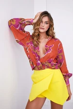 Elegant yellow wrap skirt-shorts