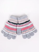 Yoclub Kids's Girls' Five-Finger Striped Gloves RED-0118G-AA50-005