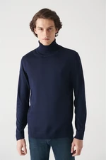 Avva Men's Navy Blue Full Turtleneck Wool Blended Standard Fit Normal Cut Knitwear Sweater