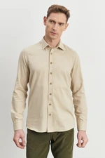 ALTINYILDIZ CLASSICS Men's Beige Slim Fit Narrow Cut Button Collar Flannel Lumberjack Winter Shirt