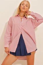 Trend Alaçatı Stili Women's Red Striped Oversized Shirt