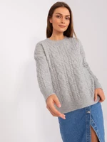 Grey sweater with cables and long sleeves