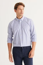 AC&Co / Altınyıldız Classics Men's Blue-White Slim Fit Slim Fit Button-down Collar Cotton Striped Shirt