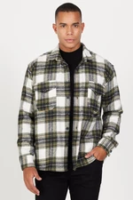 AC&Co / Altınyıldız Classics Men's Ecru Khaki Oversize Loose Cut Button Collar Pocket Plaid Patterned Lumberjack Winter Shirt Jacket