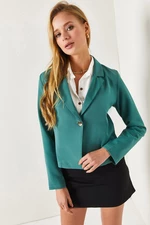 armonika Women's Turquoise Single-Button Crop Jacket