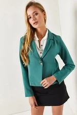 armonika Women's Turquoise Single-Button Crop Jacket