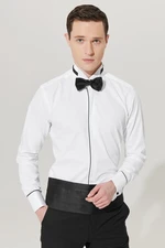 ALTINYILDIZ CLASSICS Men's White Slim Fit Slim-Fit 100% Cotton Shirt with Collar Collar.