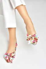 Fox Shoes White/red Satin Fabric Floral Print Women's Ballet Flats