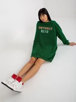 Dark green long sweatshirt with print and application