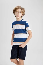 DEFACTO Chlapecké tričko s krátkým rukávem, pravidelný střih, kulatý výstřih, pruhované
