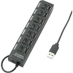 USB 2.0 hub Renkforce 7 portů, lze spínat jednotlivě, se stavovými LED, 165 mm, černá