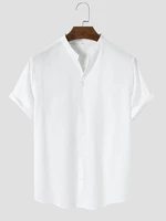 Men Plain Collarless Front Open Soft Breathable Casual Shirts