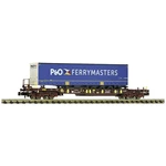 Fleischmann 825061 N vreckový vozeň T3 AAE S prívesným vozíkom od špedičnej spoločnosti P&amp;O Ferrymasters