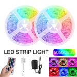 2PCS 5M RGB LED Strip Light SMD5050/2835 DC12V Non-waterproof Flexible Tape Lamp+Remote Control+Power Adapter