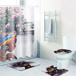 3 PCS Bathroom Mats Shower Curtain Set Prints Polyester Bathroom Curtains With12 Hooks