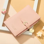 Women PU Leather Thin Solid Color Bifold Card Holder Wallet