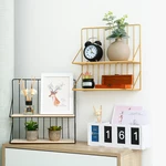 Double-layer Storage Shelf Rack Iron Frame Decorative Wall Hanging Storage Wood Shelf Craft Display Organizer