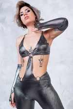 Metallic Rave Outfit - Sexy Festival Bodysuit Silver - Burning Man Costume - Women's Rave Clothing - Sexy Festival Outfit - Monochrome Sassy Ring Cats