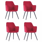 Jídelní židle 4 ks samet / ocel Dekorhome Červená,Jídelní židle 4 ks samet / ocel Dekorhome Červená