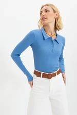 Trendyol Blue Polo Neck Corduroy Knitted Blouse