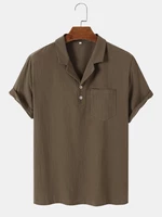 Men Solid Half Buttons Single Pocket Revere Collar Shirts
