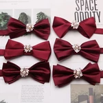 red Diamond-encrusted male wedding wedding Dark wine red groom best man double bow suit fashion bow tie