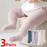 3 Pairs Baby Socks Boys Girls Knee High Kids Frilly Solid Cotton Long Socks Infant Newborn Summer Children Ruffle Cute Socks