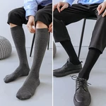 Men Long Socks Knee High Cotton Solid Business Soft Elastic Party Dress Formal Gentleman Stocking Four Seasons Sokken Brand