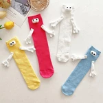 Fashion Magnetic Kawaii Women Socks Long Sock Couple Holding Hands Socks Girls Summer Harajuku Doll Couple Cotton Couple Sox