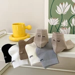 Hot Women's Short Socks Shallow Medium Tube Socks Solid Color Cotton Sweat-Absorbing Spring Breathable Eyelash Embroidered Socks