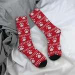 Retro Christmas Abstract Knitted Dog Paw Soccer Socks Polyester Middle Tube Socks for Unisex