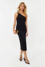 Trendyol Black Fitted Elegant Evening Dress with Knitted Accessories