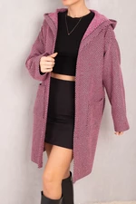armonika Women's Pink Waist Belted Pocket Hooded Oversize Cachet Coat