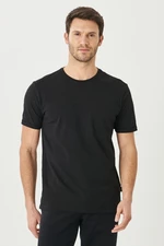AC&Co / Altınyıldız Classics Męska czarna koszulka slim fit 100% bawełniana koszulka z okrągłym dekoltem.