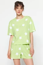 Trendyol Light Green 100% Cotton Star Patterned T-shirt-Shorts Knitted Pajamas Set