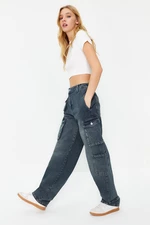 Trendyol Blue High Waist Skater Jeans with Cargo Pocket