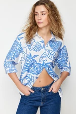 Trendyol Blue Lilies Fabric Patterned Oversize/Creature Woven Shirt