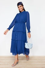 Trendyol Indigo Sleeves and Waist Gipe Detail Lined Chiffon Woven Shirt Dress