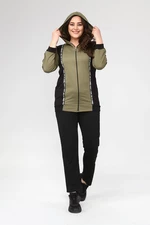 Şans Women's Plus Size Khaki Zipper And Stripe Detailed Hooded Tracksuit Suit