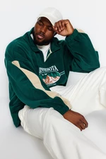 Trendyol Emerald Green Unisex Plus Size Oversize High Neck City Embroidered Fleece Sweatshirt