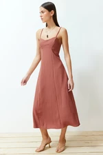 Trendyol Dried Rose A-line Midi Woven Strap Dress
