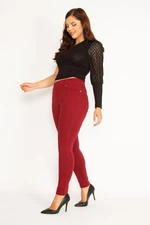 Şans Women's Plus Size Claret Red Leggings With Front And Back Pockets