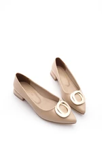 Marjin Women's Pointed Toe Buckle Flats Vegas Beige