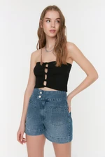 Trendyol Black Crop Corduroy Knitted Blouse