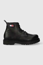 Kožená obuv Tommy Jeans TJM RUBERIZED LACE UP BOOT pánske, čierna farba, EM0EM01276