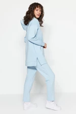 Trendyol Light Blue Zipper Front, Soft Textured Scuba Knitted Tracksuit Set